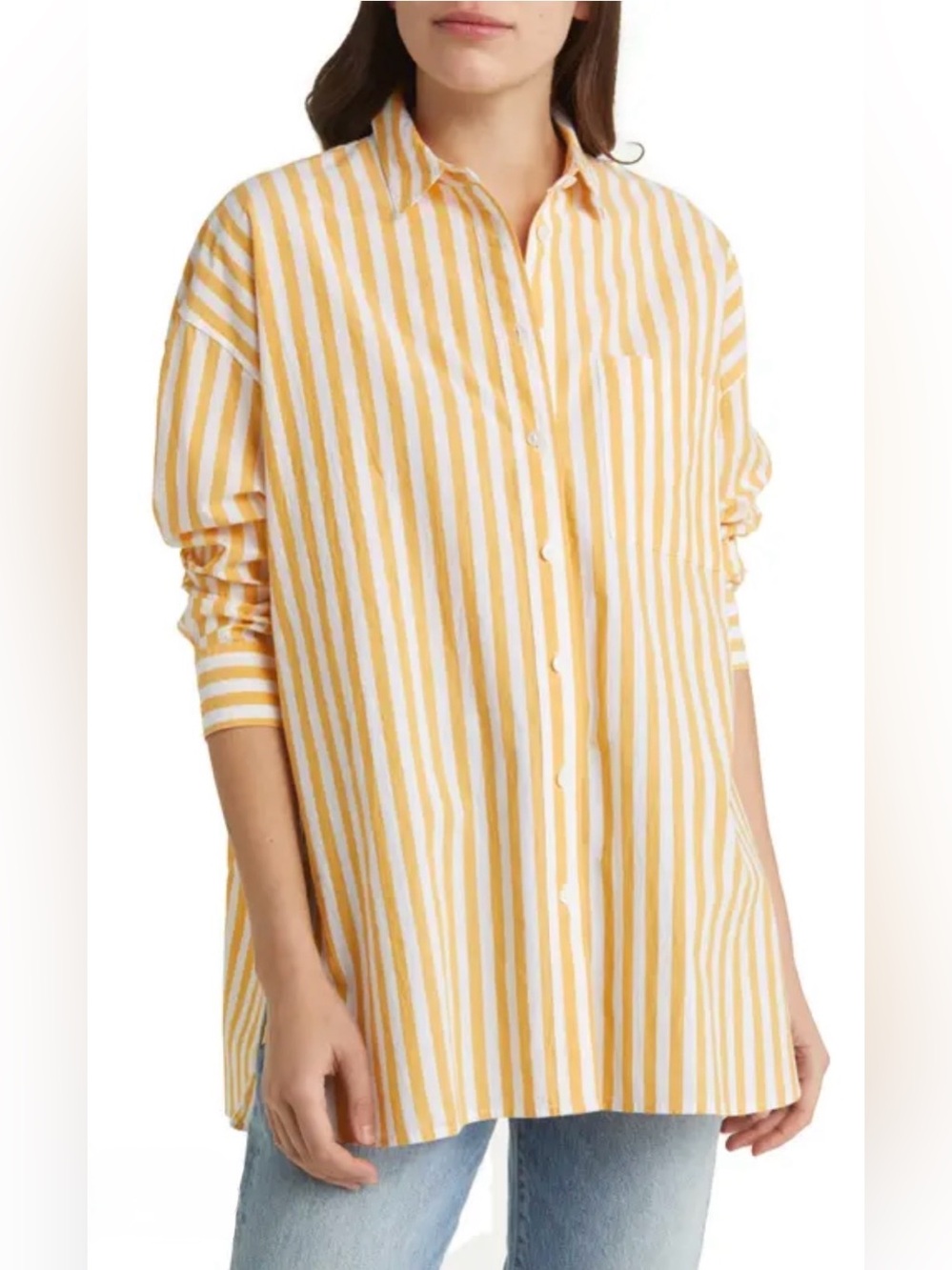 Madewell The Signature Poplin Springy Stripe Oversize Button-Up Shirt in Autumn